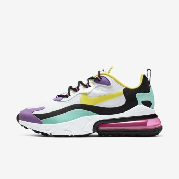 Nike Air Max 270 React (Geometric Abstract) - Férfi Utcai Cipő - Fehér/Fekete/Világos Lila/Sárga